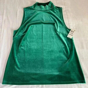 New With Tags CHARTER CLUB Sleeveless Top Green Velvet Mock Neck Size XL Holiday